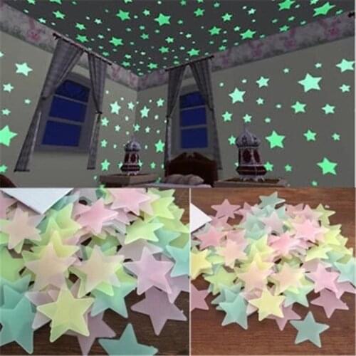 100pcs 3D Home Decor Stickers Star Heart Night light Wall Paste Moon Luminous Fluorescent Patch Wall Stickers For Kids Room