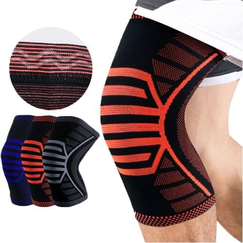 1 Pcs Sports Fitness Knee Pads Stretch Knitted Fabric Silicone Protective Basketball Running Leggings Protect Joints