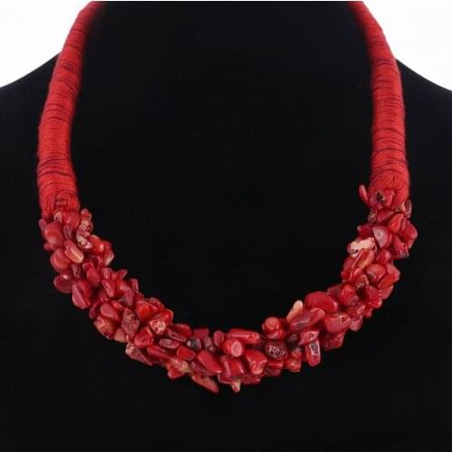 Original New Bohemian Coral Statement Choker For Women Natural Stone Collar Necklaces Female Jewelry Gift