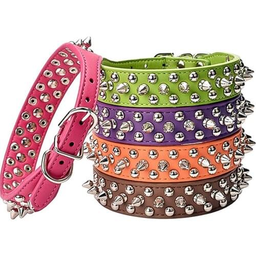 Anti-Bite Rivet Pet Collar Studded Spiked Dog Collar Adjustable Rivets Leather Collars Pet Supplies