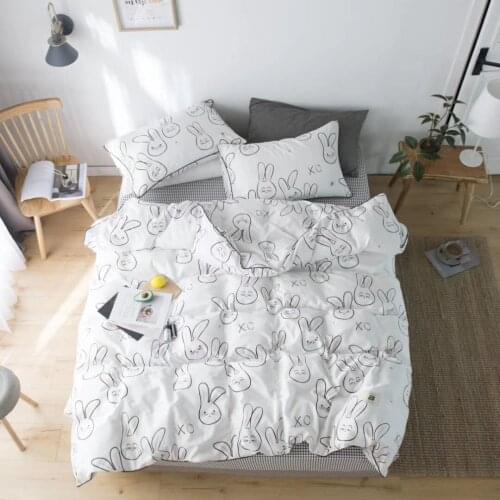 Small Fresh Lovely Rabbit Bedding Set Cartoon Pure 100%Cotton Duvet Cover Fitted Flat Bed Sheet Pillow Cases Girl Decor Bedroom
