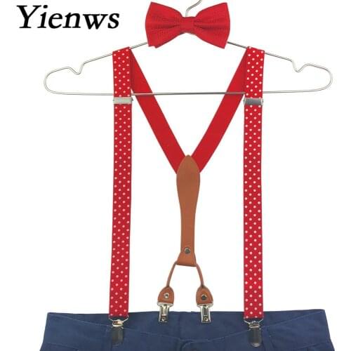Yienws Women Suspenders with Bow Tie Polka Dot Red Bowtie Braces Men 4 Clip Suspensores Mujer Navy Bretels Mannen 110cm YiA143