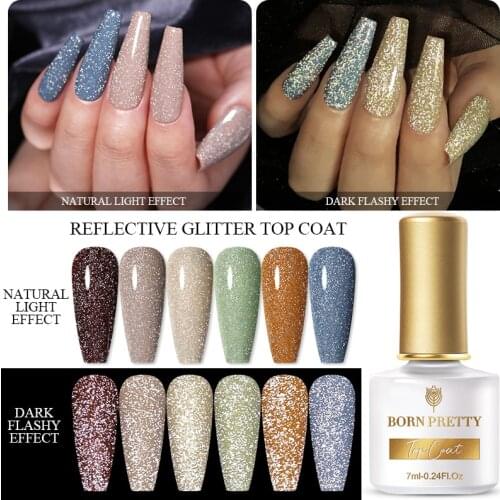 BORN PRETTY Reflective Glitter Top Gel Nall Polish For Any Colors Gel Manicure Semi-Permanent Soak Off UV LED Hybrid Varnish
