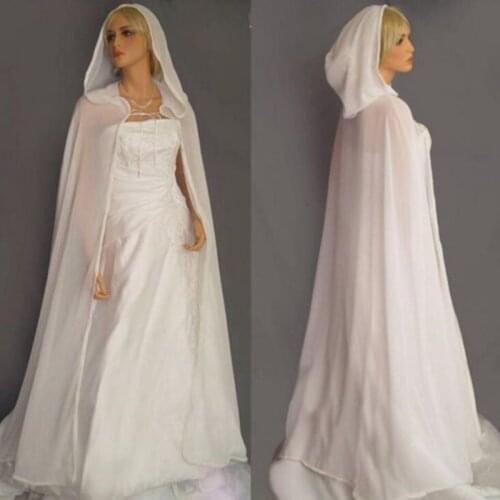 Simple New Wedding Jacket Floor Length White/Ivory Women Shawl Chiffon Wedding Cloak Long Hooded Bridal Capes Jackets