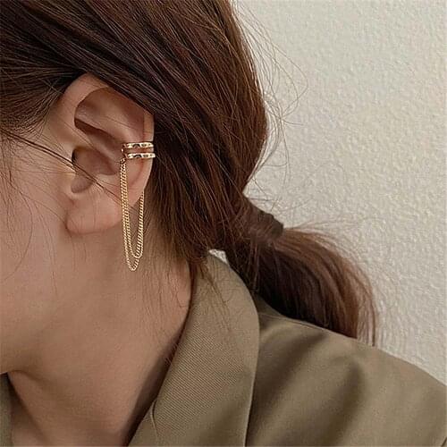 Simple Metal Clip Earrings Long Tassel Multilayer No Piercing Ear Cuff Alloy Clip Earrings for Women Girl Ear Jewelry Gifts