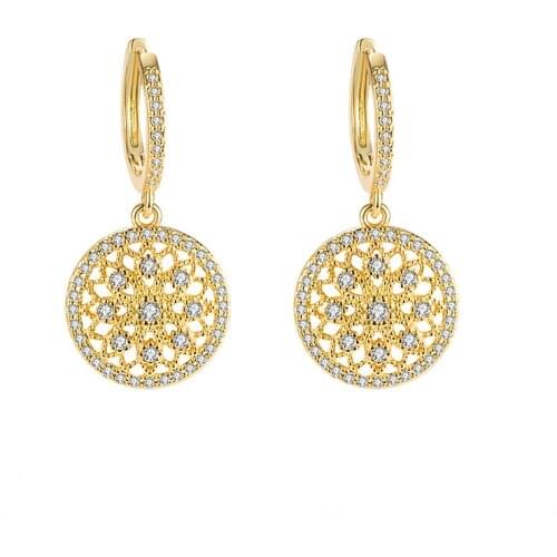 18K Soild Gold Real Diamond Earrings Round Romantic Wedding Jewelry for Women Luxury Daimond Brincos Gold Earrings Jewelry