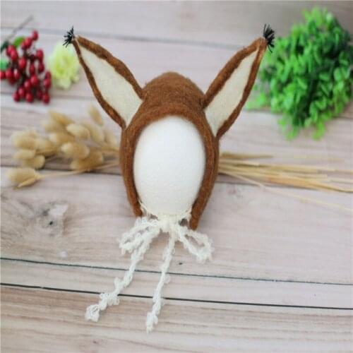 Handmade Baby Boy Girl Bonnet Felt Wool Animal Bunny Hat Photography Props Infant Sitter Bonnet Felted Wool Hat Newbron Props