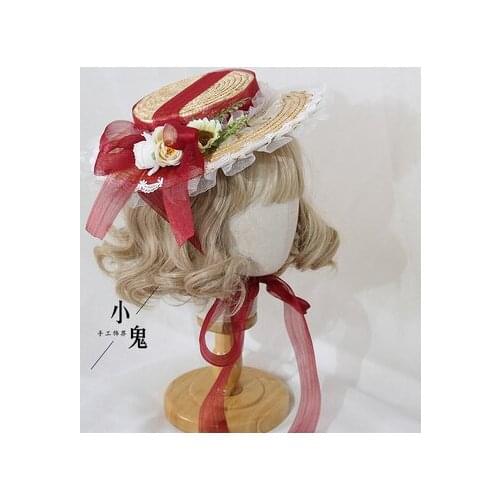 2021New Multicolor Lolita Flat Hat Elegant Fairy Lace Hanyang Eclectic Top Hat Female Tea Party Flower Wedding Outing Straw Hat
