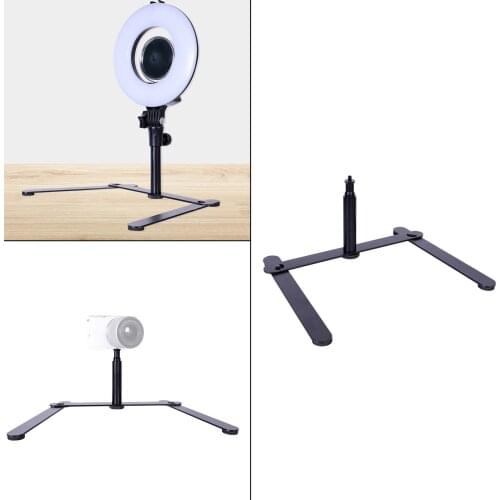 Foldable Metal Loop Light Stand Tabletop Base Supplies for Video Shooting Recording Makeup Live Show Portrait Photography