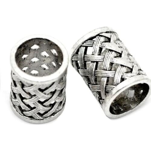 Vintage Antique Bronze Hair Braid Beard Dreadlock Beads Rings Tube Viking Rune Charm Pendant for DIY Necklace Jewelry