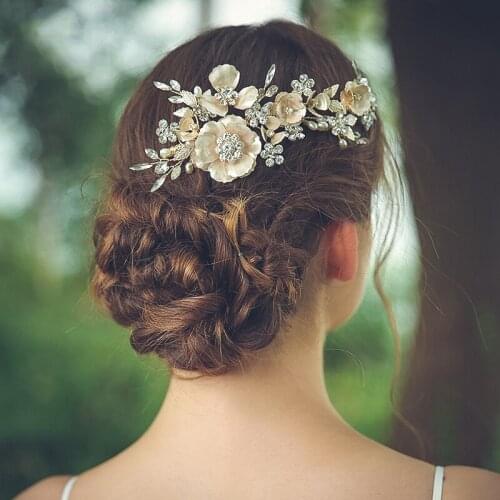 Rhinestone Flower Hair Jewelry Comb Headband Bridal Hair Accessories Headband Pearl Flower Tiara Headpiece Ornament