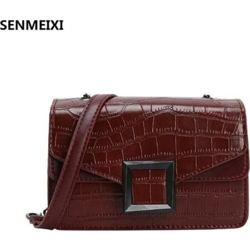 SENMEIXI Stone Pattern PU Leather Crossbody Bags For Women Small Shoulder Messenger Bag Female Luxury Chain Handbags and Purses