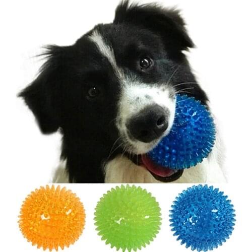 TPR Pet Dog Ball Squeak Dog Toys For Golden Retriever Large Dogs Tooth Cleaning Toys Funny Cat Puppy Soft Spiky Sound Chew Toys
