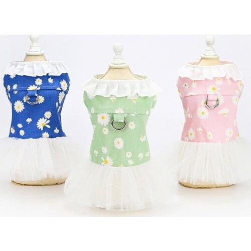 Traction Princess Dress Small Medium Sized Dog Flower Pet Dress In Spring Summer Yarn Skirt Dogs Costumes Chihuahua Teddy