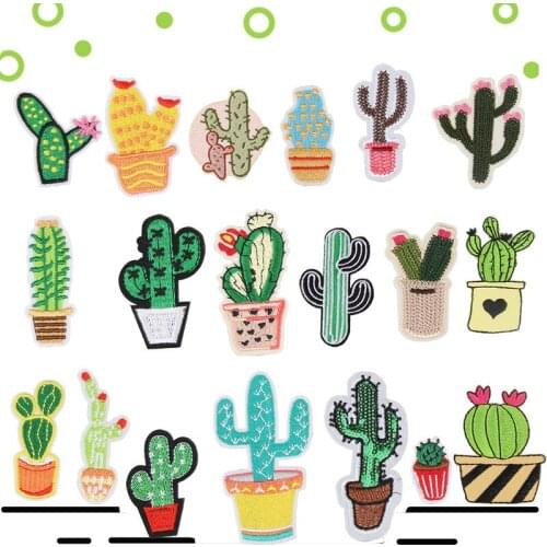 New Arrival Plant Cactus Iron on Patches Sewing Embroidered Applique for Jacket Clothes Stickers Badge DIY Apparel Accessories