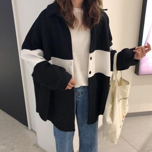 Women Long Sleeve Black White Patchwork Jacket Spring Autumn Oversized Coat 2021 Fashion Loose Outwear Vintage Streetwear Mujer