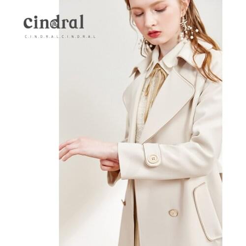 2021 Spring New Windbreaker Medium Length Fashion Solid Color Double Breasted Temperament Simple Coat for Women