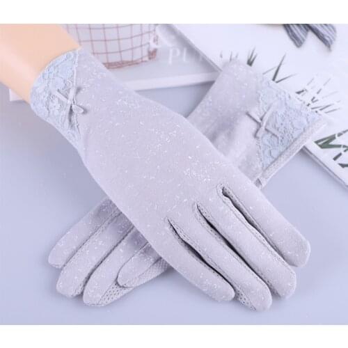 Female Summer Sunscreen Cotton Sun Driving Cycling Mittens Women Flower Bow Exposed Finger Touch Screen Thin Typing Gloves J82