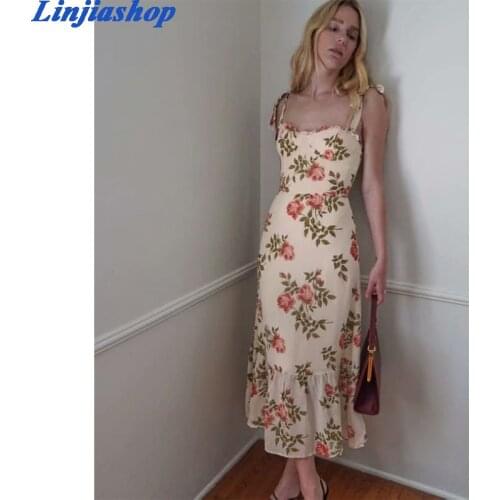 Fashion summer dress women slash neck sleeveless zipper lining holiday beach elastic floral print midi dress femme vestidos