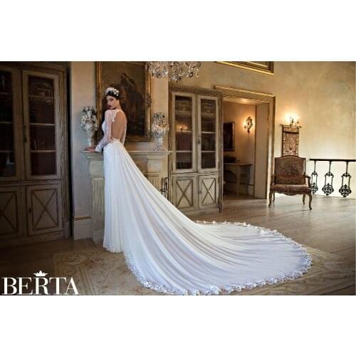 Western Style Plus Size Sexy Mermaid Wedding Dress Gelinlik Berta Long Sleeve Sheer Lace Wedding Dresses 2016 New Fashion(BTB02)