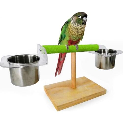 1PC Pet Bird Parrot Feeding Cup Stand Wood Platform Feeding Cup Stand Rack Perch Cage Play Interactive Chew Toy Pets Supplies