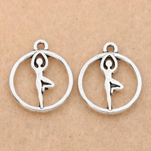 10pcs Antique Silver Plated Yoga Charm Pendant fit Bracelet Necklace Jewelry DIY Making Accessories 19x16mm