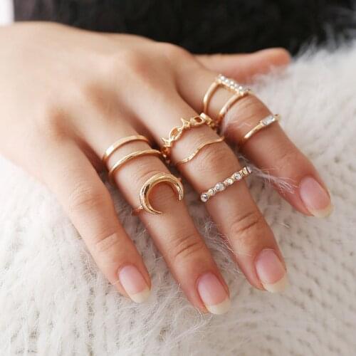 11pcs/Lot Crystal Gold Color Ring Set For Engagement Girls Jewelry Midi Finger Rings For Women Party Gifts 31064