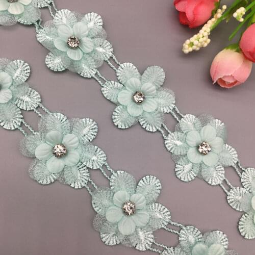 2 yards Green 3D Snowflake Pearl Beaded Embroidered Flower Lace Trim Floral Applique Patches Fabric Dress Sewing Craft 4CM