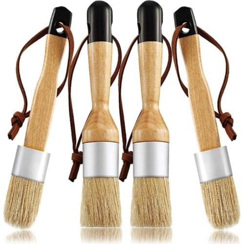 4 Pcs/Set Flat and Round Chalk Wax Paint Brushes Bristle Stencil Brushes Tool