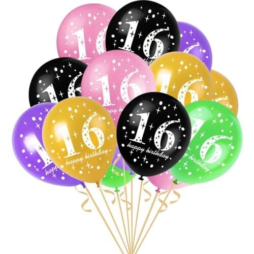5pcs 16th Happy Birthday Party 12" Latex Printed Balloons For Birthday Party 16-year-old Carnival Party Decoration Ball Supplies