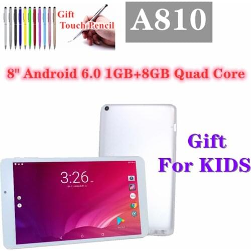 Kid tablet 8 inch A810 Android 6.0 MTK8163 DDR3 1GB+8GB IPS Screen Bluetooth Quad core Dual camera