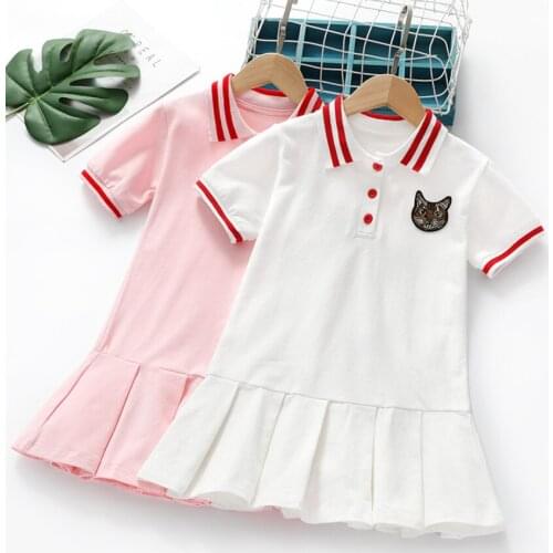 Infant Kids Baby Girl Cute Dress Lovely Tutus Short Sleeve Clothes Fashion Casual Cartoon Cat Embroidery Children Tennis Dresses