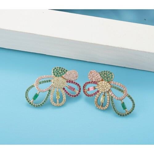 High-end Luxury Hollow Flower Earrings Exaggerated Fashion Trend Party Jewelry for Women Colorful Zircon Earrings Gifts for Girl