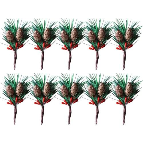 10pcs Artificial Flower Red Christmas Berry And Pine Cone With Branches Christmas Decoration for Home Decor Flower Crafts