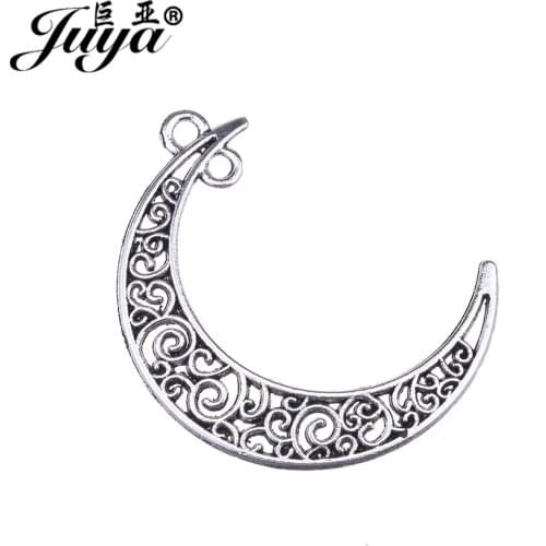 JUYA Carved Moon Shape Metal Connector for Jewelry Making 41x31mm 10pcs/lot High Quality Vintage Ancient Connector CR0072