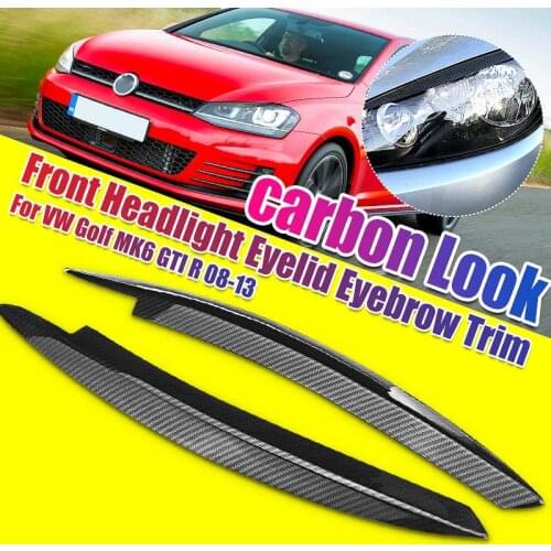 Carbon Look/Gloss Black Car Front Headlight Eyelid Eyebrow Trims Stickers Trim Cover For VW GOLF MK6 GTI GTR 2008-2013 Model