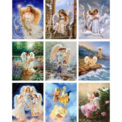 5d Diy Diamond Painting Cross Stitch Religion Diamond Embroidery Angel Girl Picture Landscape Wall Sticker Full Diamond Mosaic
