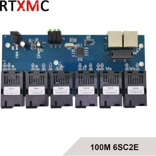 6SC2E Fast Ethernet 10/100M Ethernet Switch 6 Fiber Port SC 20KM 2 UTP RJ45 Fast Erhetnet Fiber Optical Switch with power supply