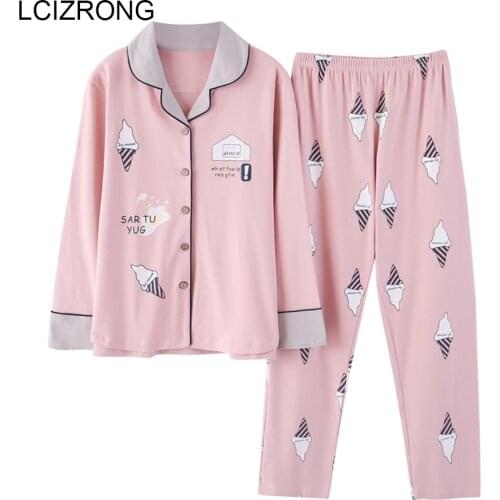 Autumn Cute Cartoon Print Pajamas Sets Women M-3XL Big Size Nightgown Comfortable Ladies Cotton Home High Quality Sleepwear