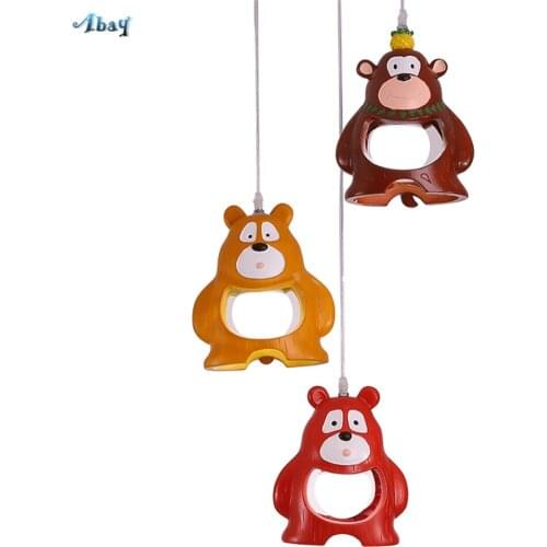 Creative Cartoon Big Bear Shape Pendant Lights Red Yellow for Living Room Study Children Bedroom Kids Light Fixtures Led Lamps