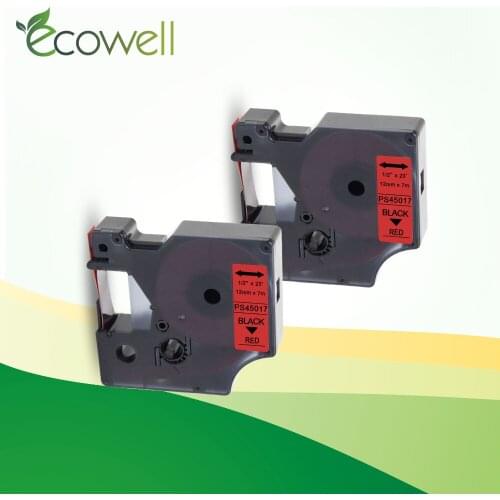 Ecowell Label tape 45017 Black on Red 12mm ribbon cassette compatible for Dymo label manager LM 160 280 label maker