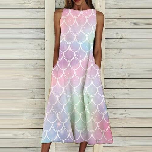 Summer Women Loose Casual Dress Plus Size Sleeveless O Neck Elegant Midi Dresses For Women Clothing Vestidos De Verano 2021