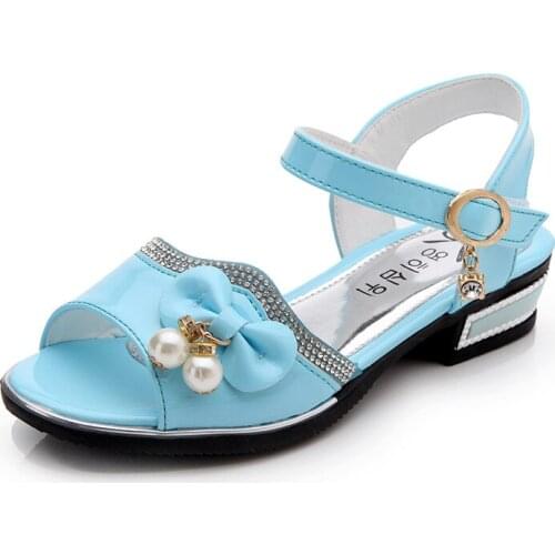 2019Summer Children Girls princess Shoes baby Girls sandals beautiful bowknot Rhinestone Kids Shoes white light blue pink 3-15T