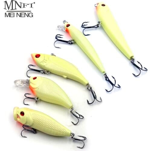 MNFT 5PCS Night Fishing Lure Bait Kit Hard Bait Night Glow Artificial Lures VIB Popper Crank Minnow Pencil With Lure Box