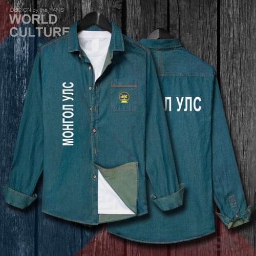 Mongolia MNG Mongol Mongolian Jacket Men Clothes Autumn Cotton Long Sleeve Cowboy Coat Fashion Turn-down Collar Jeans Shirt 20