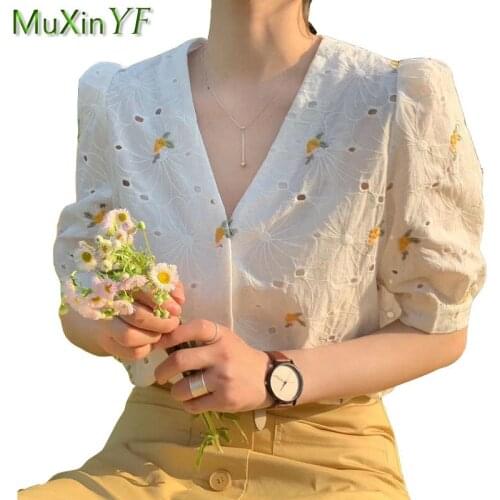 MuXinYF Openwork Blouses