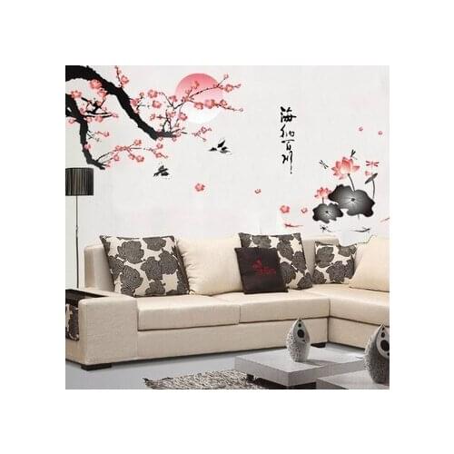 Chinese Style Flower Bird Tree Wall Stickers Bedroom Living Room Decoration Art Wall Decal Home Office Decor DIY Wallpaper Mural