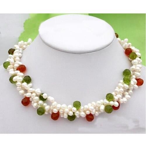 Real Freshwater Pearl Necklace,18inches 3 Strands White Freshwater Cultured Pearl Necklace,Fashion Women Jewellery Gift