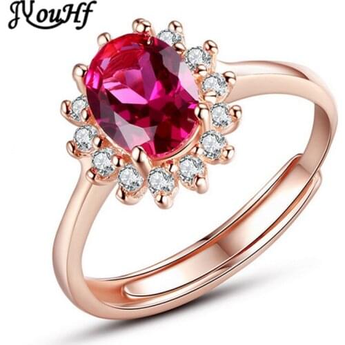 JYouHF Korean Style Red Corundum Wedding Rings for Women Fashion Natural Stone White Rose Gold Color Female Finger Rings Jewelry