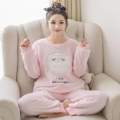 2021 Autumn Winter Warm Thin Flannel Pajamas Set for Women Coral Velvet Long Sleeve Cartoon Sleepwear Set Cute Homewear Pijama